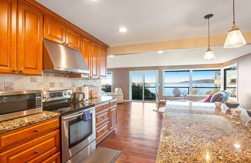 Camano Island House | Updated sound front home with water & mtn views, fireplace, firepit, balcony