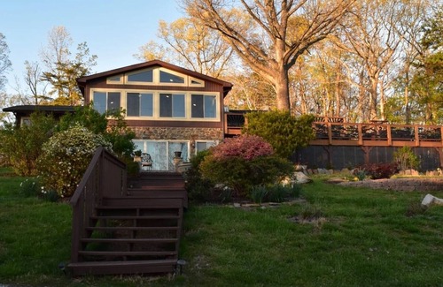 Huddleston House | Views from upscale hm are of trees, beautiful gardens, mountains & lake. Two Decks are stunning