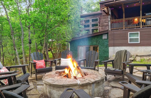 Bushkill House | Waterfall Views! Hot Tub, Game Room, Dog Friendly