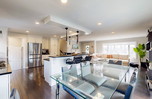 East Falmouth House | Waterfront home with firepit, grill, open layout, smart TVs, deck, W/D, & AC