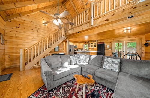 Blue Ridge Cabin | Wooded cabin with wraparound deck, mountain views, air hockey & fireplaces