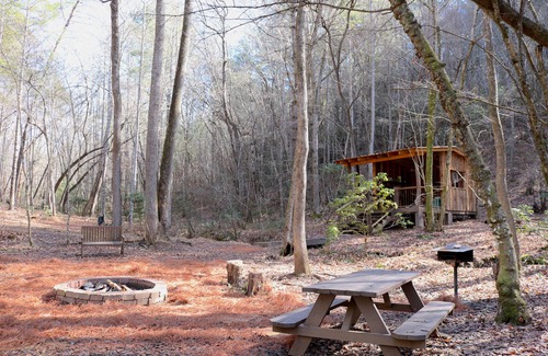 Mineral Bluff RV Rental | Your Toccoa River Cove! 12 acre private campsite with Adirondack shelter