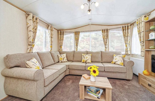 12ft-wide caravan with one double and one twin.