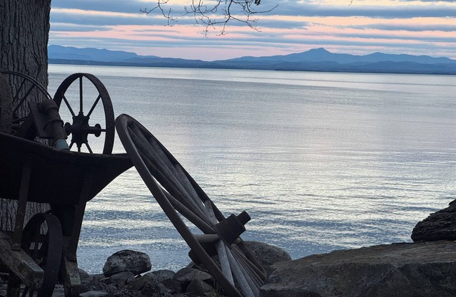 A New York camp on Lake Champlain, private pebble beach frontage.
