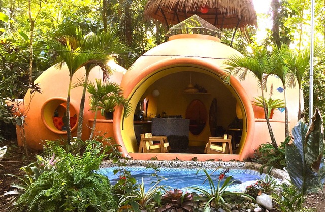 Adobe-style Dome Home with a pool In A Lush garden minutes from the beach.