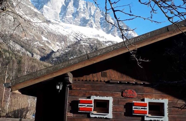 chalet with garden and parking lot in front of Mont-Blanc