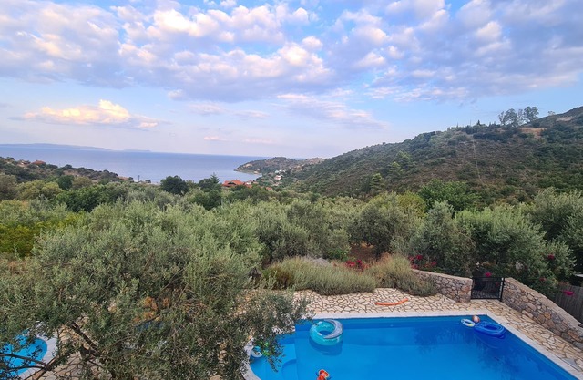 Charming Peloponnesian villa nestled among olive trees. Sea view.