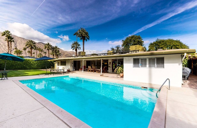 Eclectic mid-century, dog-friendly home with private pool, yard & gas grill
