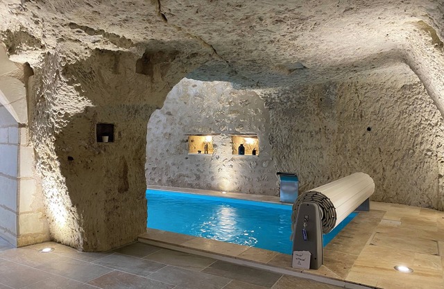 Gîte des Caves, 16th century, near Beauval and Chenonceaux, troglodyte pool