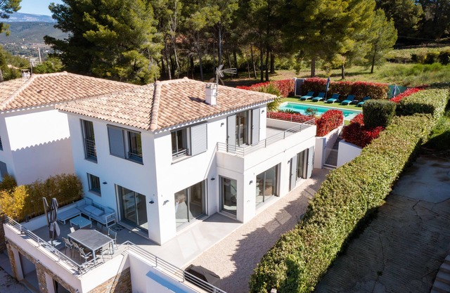 New holiday villa with pool with superb sea and village views