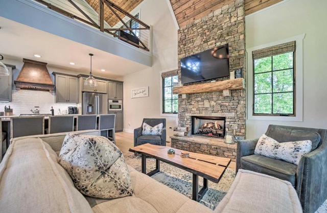 Patio with Fireplace Glenville Resort Retreat!