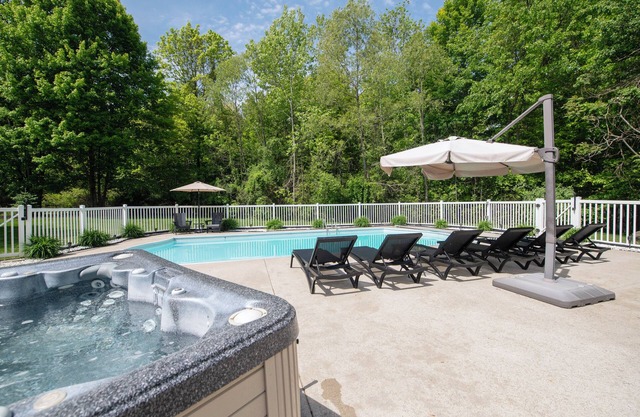 Pool, Hot Tub & Screened Porch w/Fireplace Overlooking Wooded Ravine