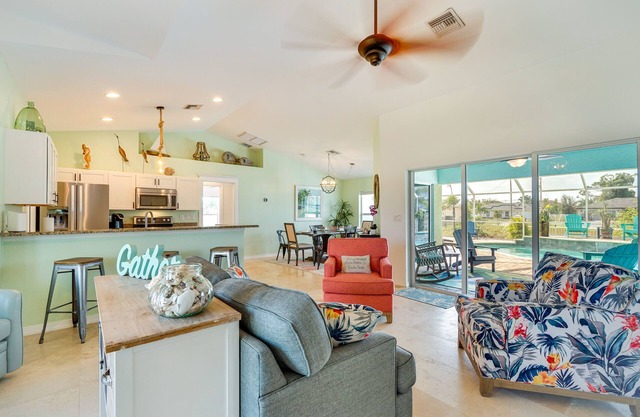 Pool w/Waterfall: Colorful Cape Coral Gem!