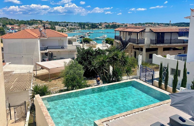 Portoheli Villa Downtown, Pool & Port view
