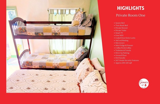 Private Room #1: Queen + Bunk & Private Bath