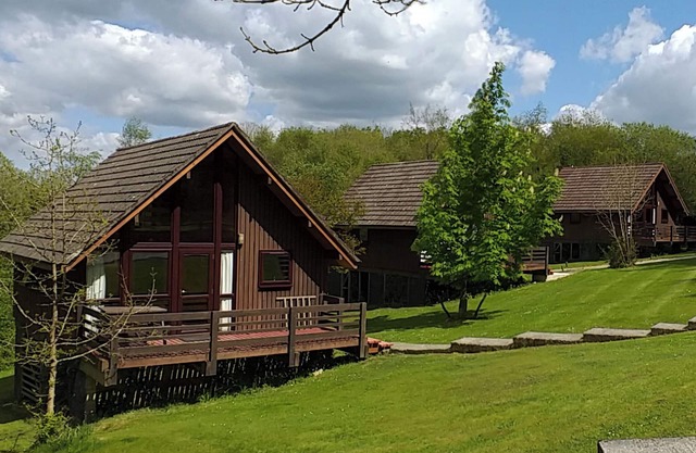Single storey A-frame lodge.