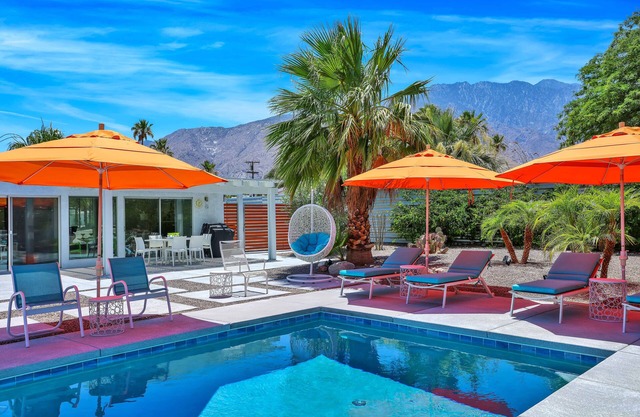 Sunny, Private Mid-Century Modern Oasis with Saltwater Pool, Spa, Mountain Views