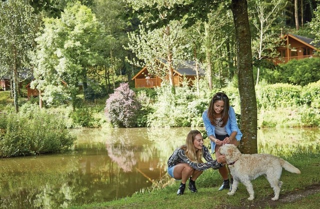 Timber lodge set by the lake with one double and one twin.