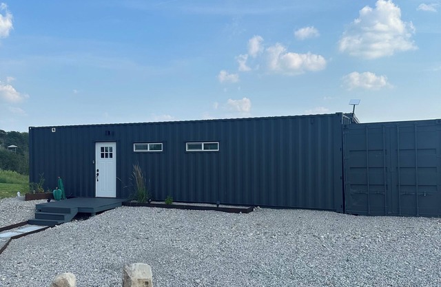 Unique Shipping Container Home with River View near Eureka Springs