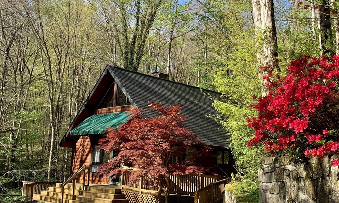 Maggie Valley Cabin | 2 Bd 2 Ba Cabin Secluded with Wood Fireplace Rushing Creek Hot Tub Fire Pit