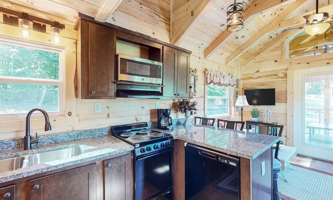 Mars Hill Cabin | 2 tiny home cabins with private hot tubs, covered porches, & amazing views