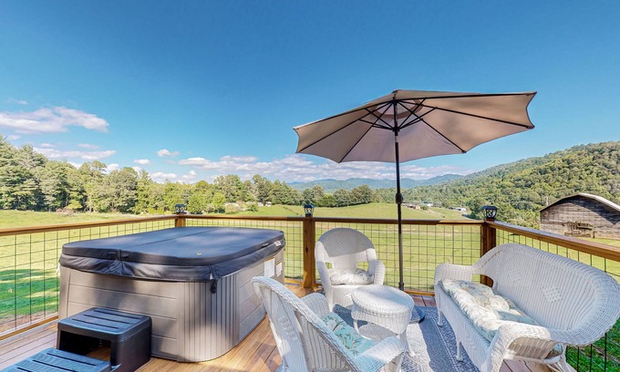Mars Hill Cabin | 2 Tiny home cabins with private hot tubs, covered porches, & amazing views