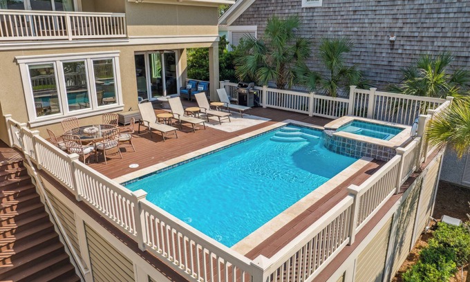 Palmetto Dunes House | 4 Barrier Beach Cove: Steps from the Beach with Private Pool, Spa, Elevator & Free Activities!