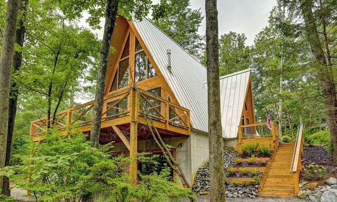 Valley Hill House | A-Frame Nest: Modern A-Frame | 3BR + Loft | Hot Tub & Fireplace