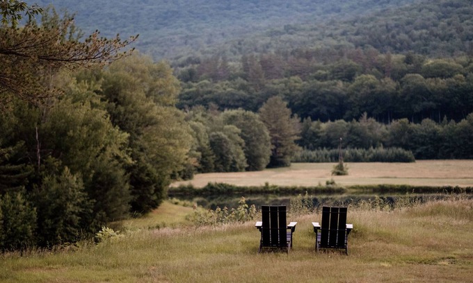 North Woodstock RV Rental | A-Frame Site 1 | Queen Bed | Pond View
