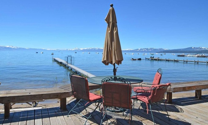 Tahoe Vista Cabin | Adorable Lakefront Cabin Complex, with Pier/Buoy, Sandy Beach, shared Deck & Dog Friendly
