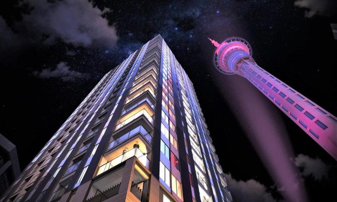 Auckland Central Business District Apartment | Apartment in Auckland City in Front of Sky Tower