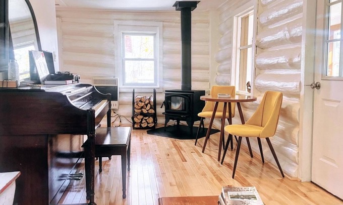 Arkville Cabin | Arkville Chalet—log cabin with wood stove and mountain view