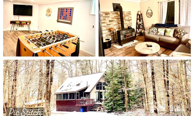 Blakeslee Ski Chalet | Bear Chalet close to ski slopes, 2 lake access & gameroom!