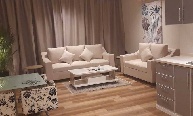 Al Olaya District Apartment | Bedroom living room kitchen bathroom