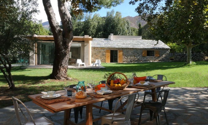 Barbaggio Villa | Bergerie contemporary 225m2, 4 bedrooms, 3 bathrooms, wifi, heated pool