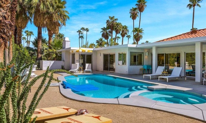 Indian Canyon House | Blue Door at Indian Canyons – Mid-Century Retreat with Pool, Spa, Golf Course and Mountain Views