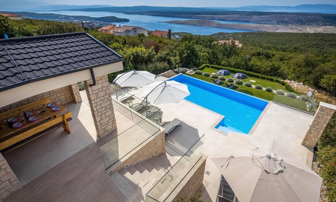 Smrika House | Breathtaking sea views are offered by this vacation home with pool in the small village of.