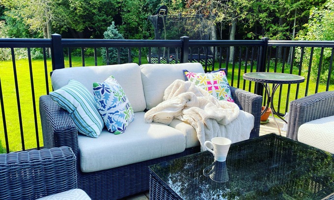 Thornbury House | Bright Chalet Chic with Hot Tub and Fire Pit