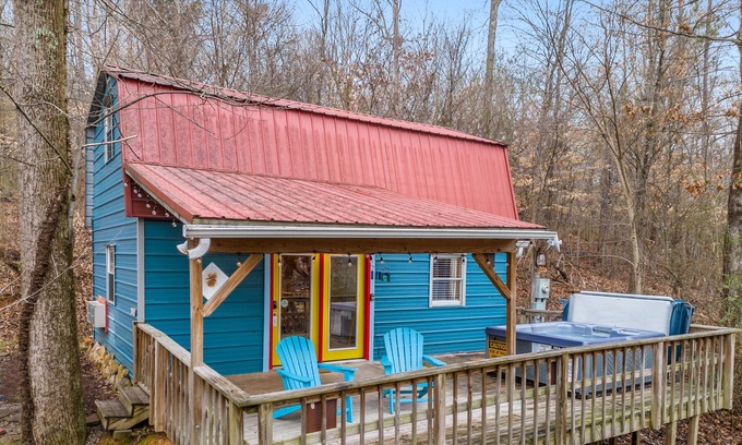 Wildwood Cabin | Cabin with hot tub, spacious deck, washer/dryer, central AC, patio, & deck