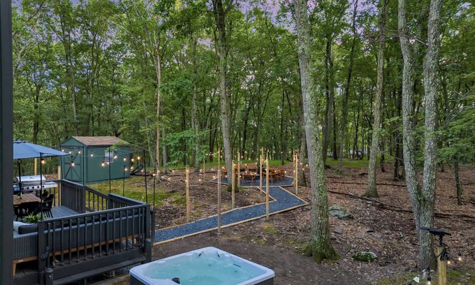 East Stroudsburg House | Campfire Oasis Hot Tub, Jungle Gym, Game Room