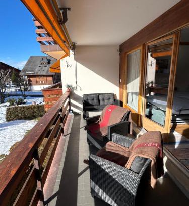 Villars-sur-Ollon Apartment | Central flat in Villars sur Ollon, Amethyste, for 4, with two double beds, balcony and 75m to ski-train