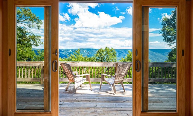 Great Cacapon House | Chalet Cabin w Amazing Views, Huge Deck, Fire Pit!