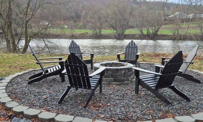 Ouaquaga Other | Charming 3-BR Riverside country farmhouse Retreat: Huge Yard W/Games & Fire Pit