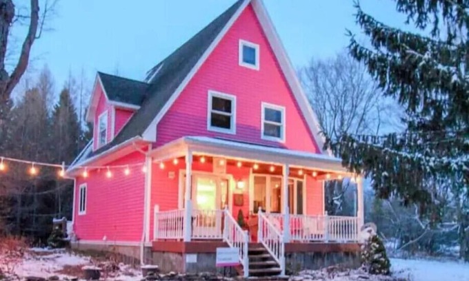 Ellicottville House | Charming Pink Chalet near Holiday Valley | Ski, Shop, Relax & Unwind
