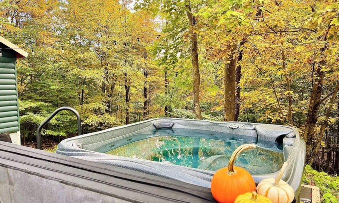 Smallwood Cabin | Chic Treehouse Cabin with Pedal Boat, Hot Tub, BBQ, Fire Pit, SUPs, & Lake Access