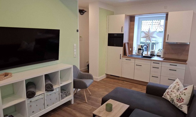 Sankt Andreasberg Apartment | Color magic blue in the Harz apartment Smilla with sauna, terrace and bicycle shed