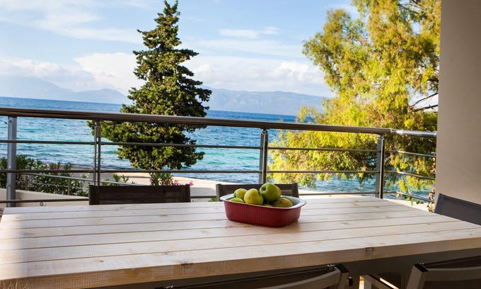 Karavomylos Condo | Condo Elia,Deluxe, Self Catered, Sea Front Apartment, 10 meters from the shore