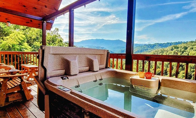 Gatlinburg - Pigeon Forge Cabin | Couple's Dream Cabin ~ Mountain Views, LED Hot Tub, WiFi, Grill, Picnic Pavilion