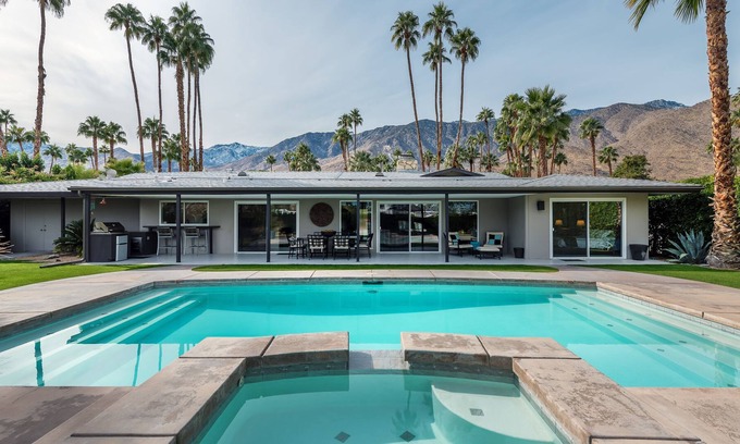 Indian Canyon House | Covered Outdoor Kitchen, Pool, Spa, Golf Course & Mountain Views, Free WiFi