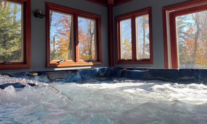 West Milford House | Cozy home featuring a large deck w/enclosed hot tub, game room and seasonal pool